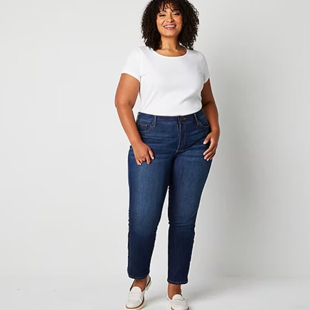 John's Bay Plus Secretly Slender Adaptive Womens Mid Rise